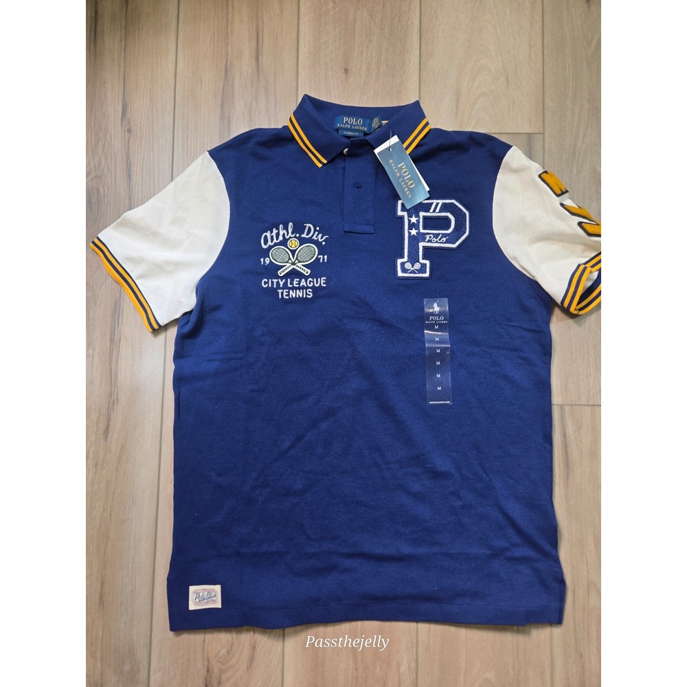 Polo Ralph Lauren Shirt Mens Medium City League Tennis Blue Patchwork NWT